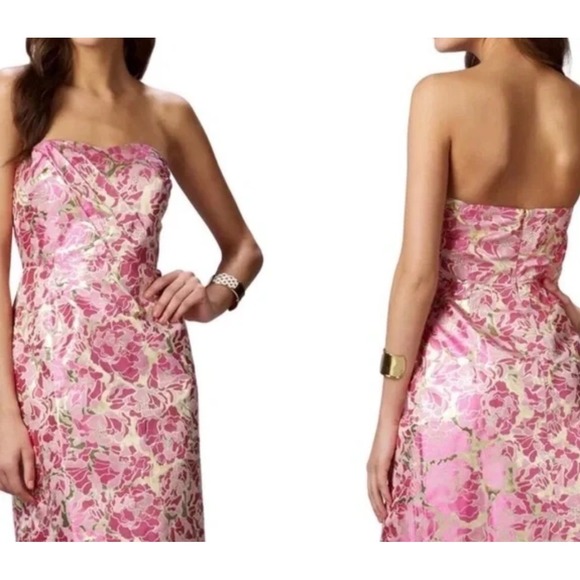 Lilly Pulitzer Raya strapless dress metallic Pirates Boutonniere jacquard size 2 - Picture 3 of 12